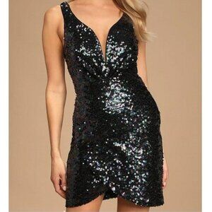 Lulu's Black Iridescent Sequin Mini Tulip Dress